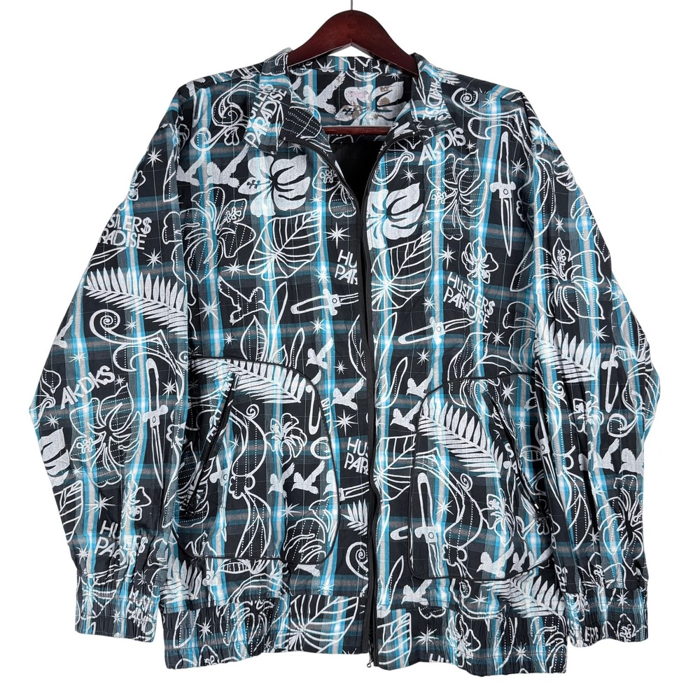 Akademiks Track Jacket Mens XL Hustlers Paradise Plaid Graphic Streetwear Y2K